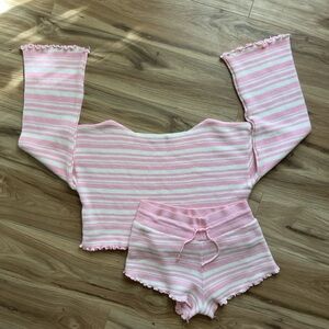 Nasty Gal Pink and White Striped Lounge Set
